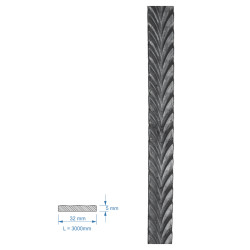 Plochá tyč vzorovaná 32x5x3000mm, čierna, Cena za 3m kus Plochá tyč vzorovaná 32x5x3000mm, čierna, Cena za 3m kus